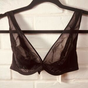 NWT Soma Sheer Shape Unlined Underwire Plunge Bra 32 DD Black #0396